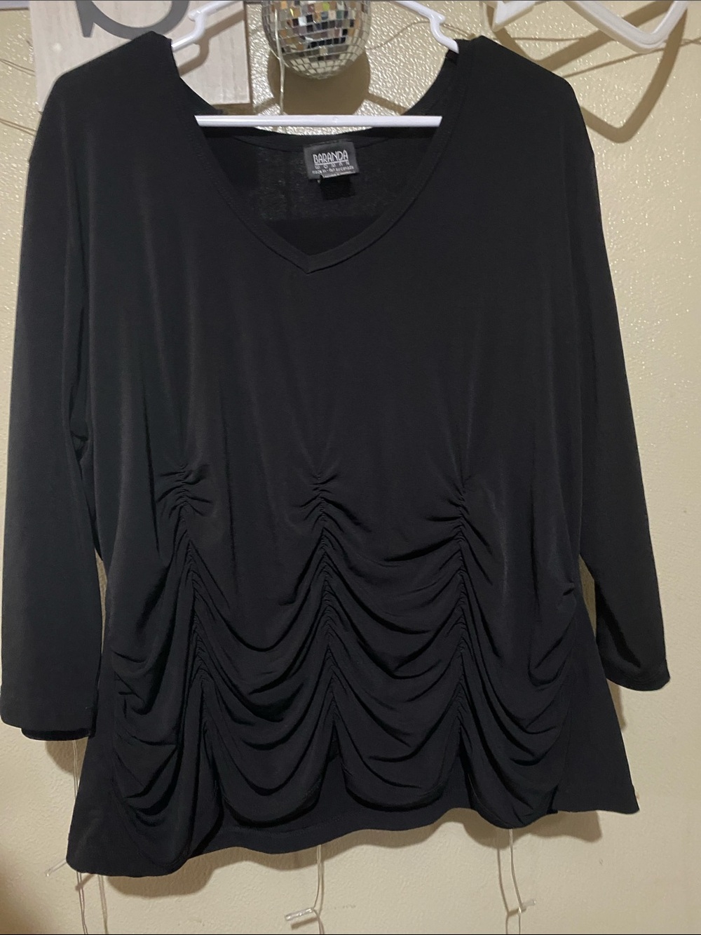 Barbuda Black V-Neck Long Sleeve Ruched Front Top